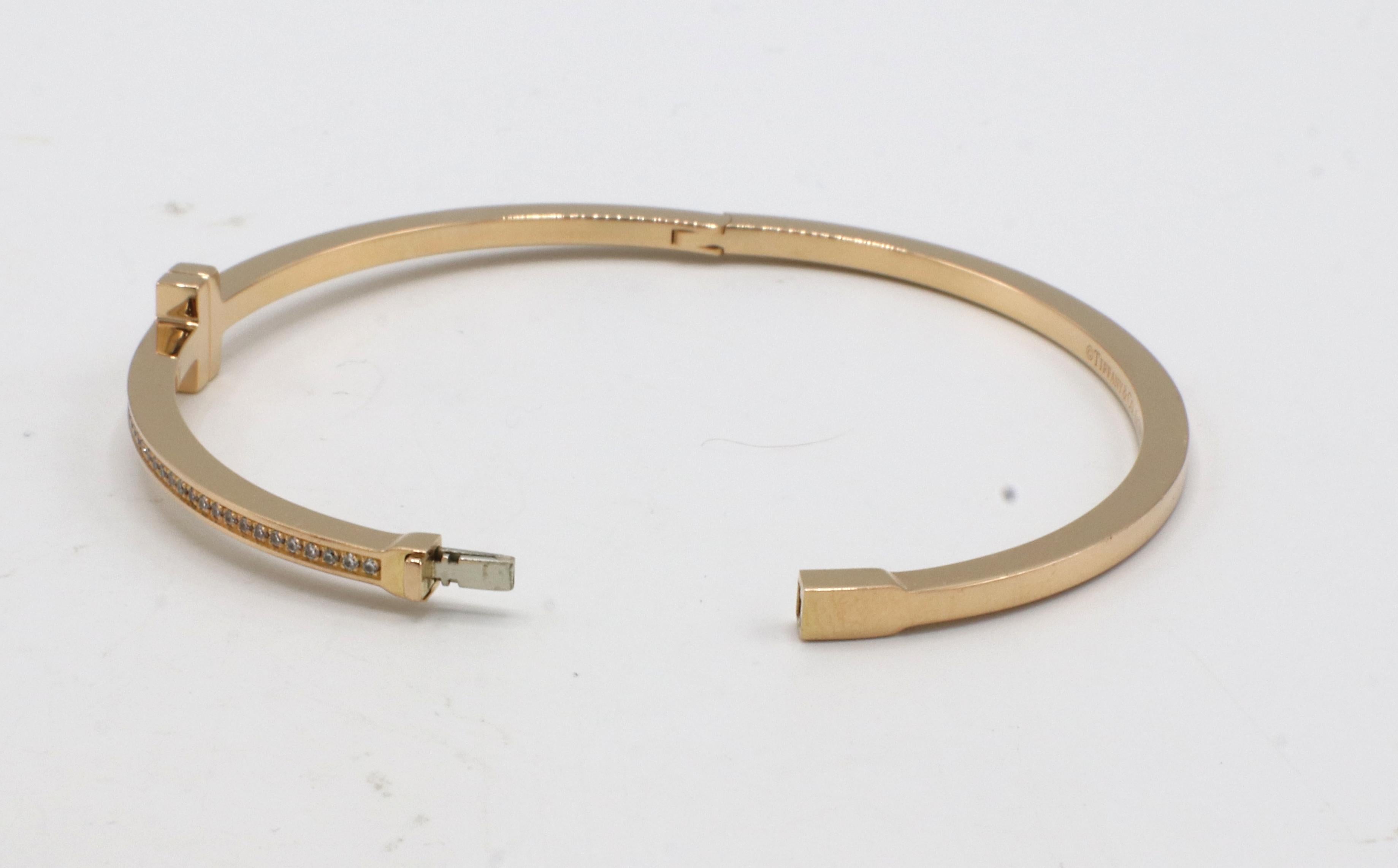Modern Tiffany & Co. T Diamond Hinged Wire Bangle in 18k Rose Gold