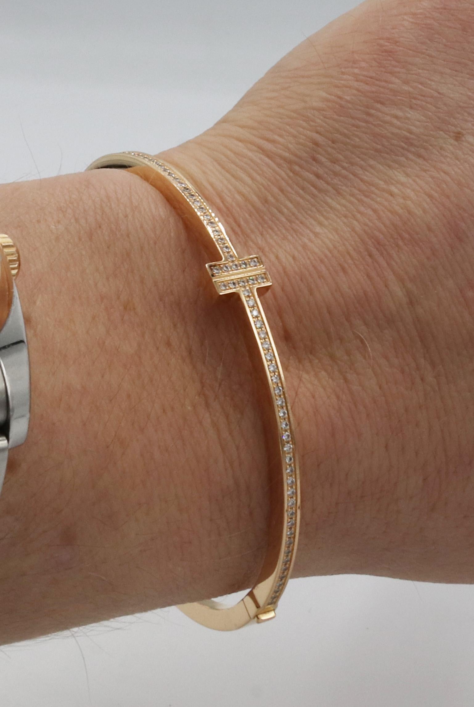 Women's Tiffany & Co. T Diamond Hinged Wire Bangle in 18k Rose Gold