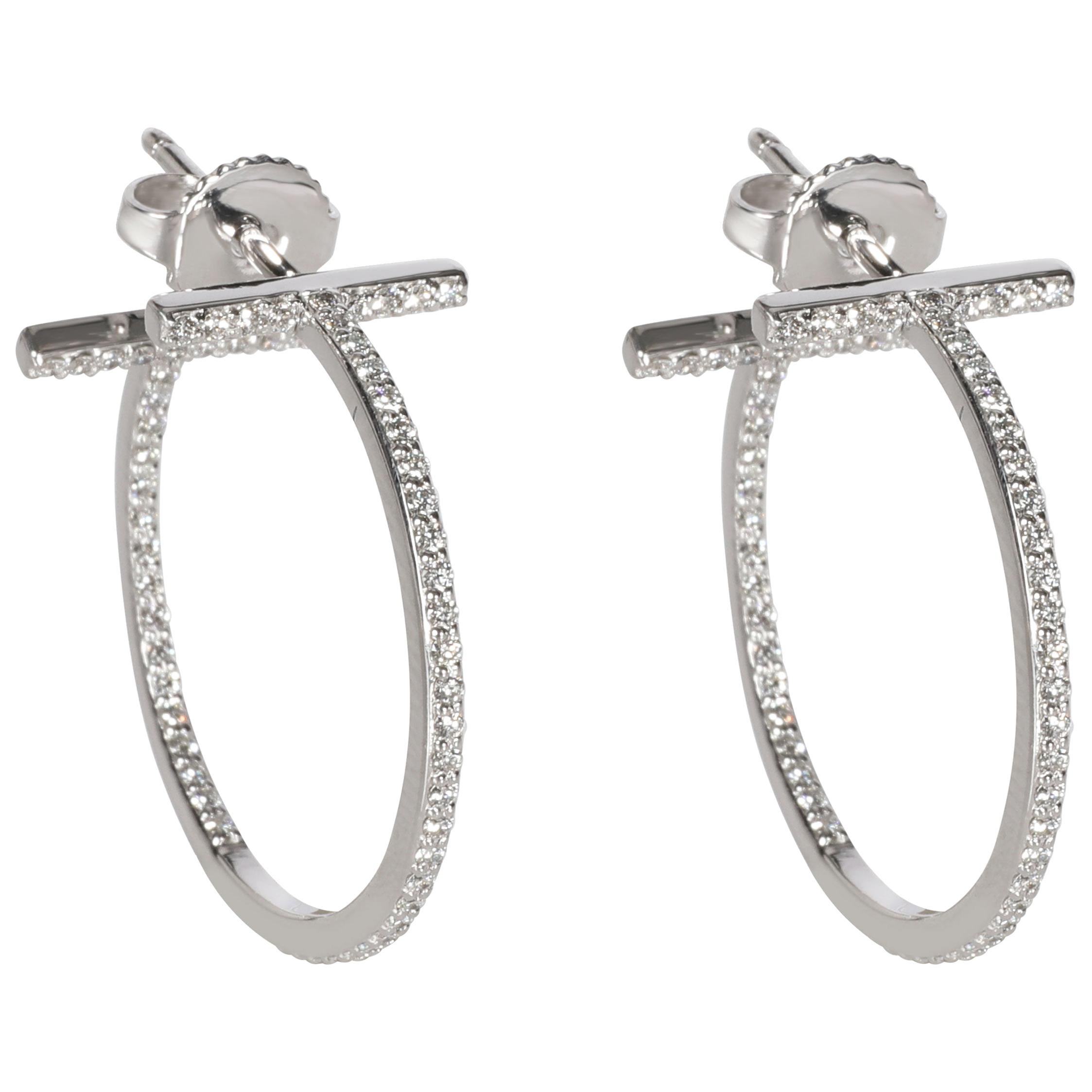 Tiffany & Co. T Diamond Hoop Earrings in 18 Karat White Gold 0.41 Carat