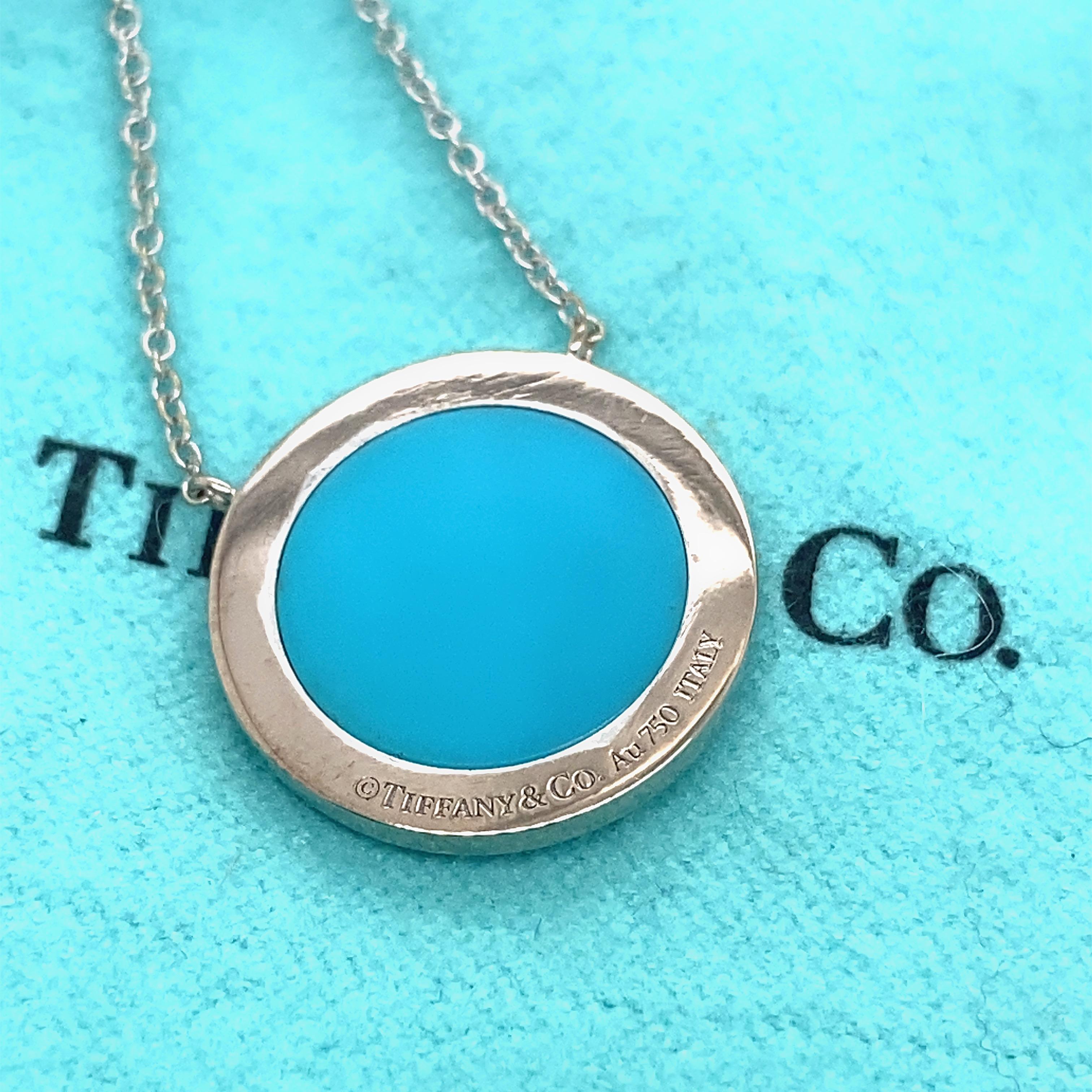 Tiffany & Co. T Diamant-Türkis-kreis-Anhänger-Halskette aus 18kt Weißgold 5