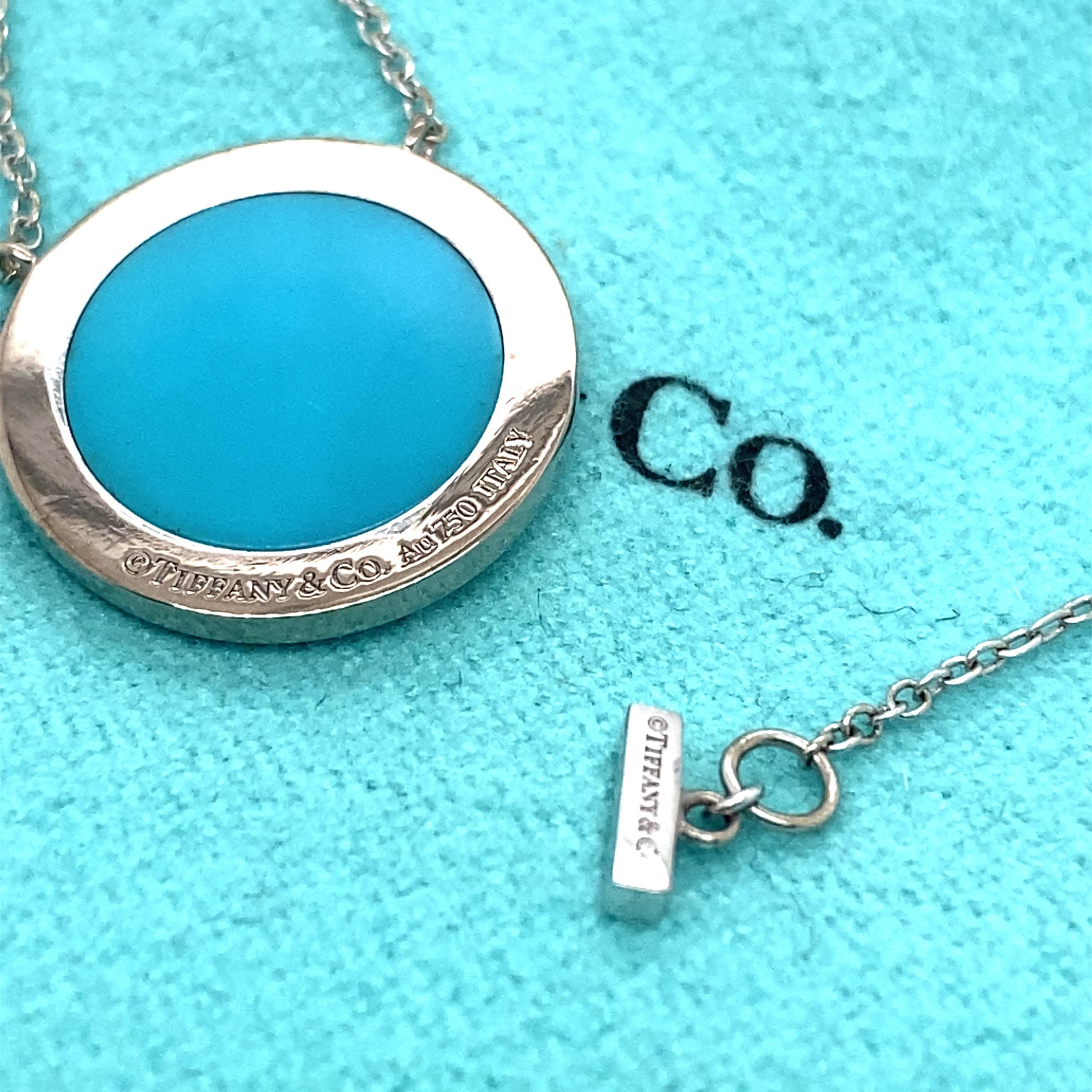 Tiffany & Co. T Diamant-Türkis-kreis-Anhänger-Halskette aus 18kt Weißgold im Zustand „Hervorragend“ in San Diego, CA