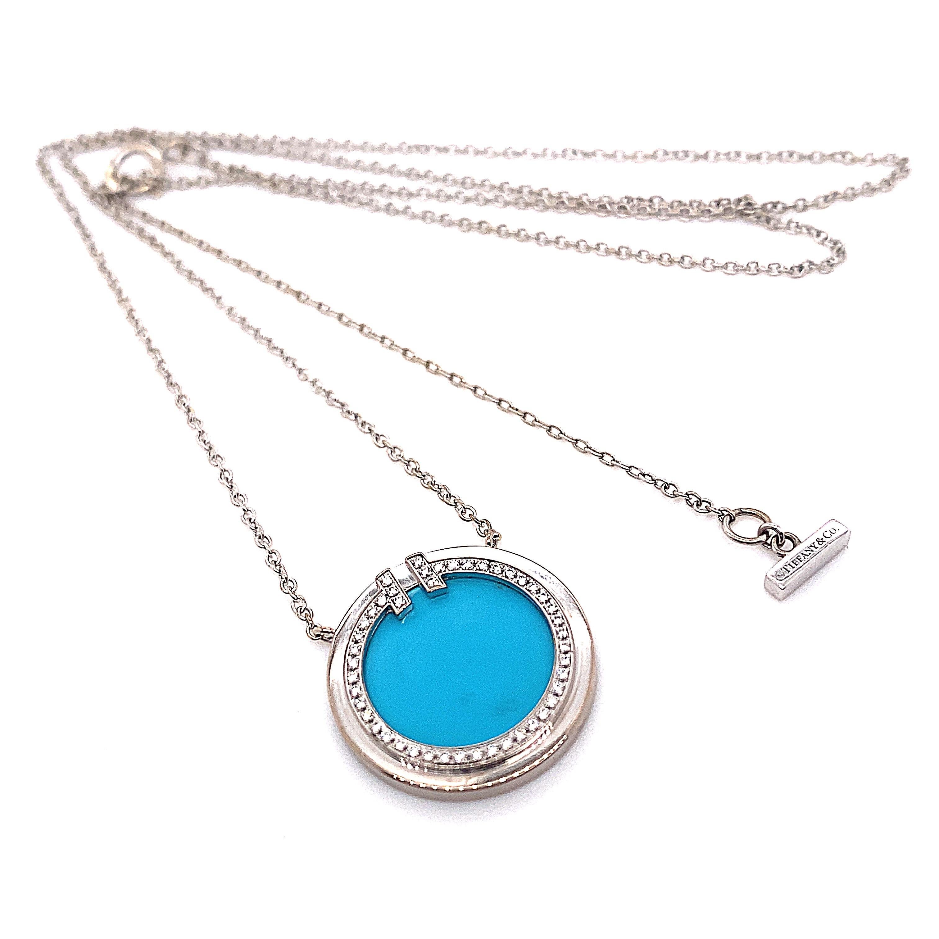 Tiffany & Co. T Diamant-Türkis-kreis-Anhänger-Halskette aus 18kt Weißgold für Damen oder Herren