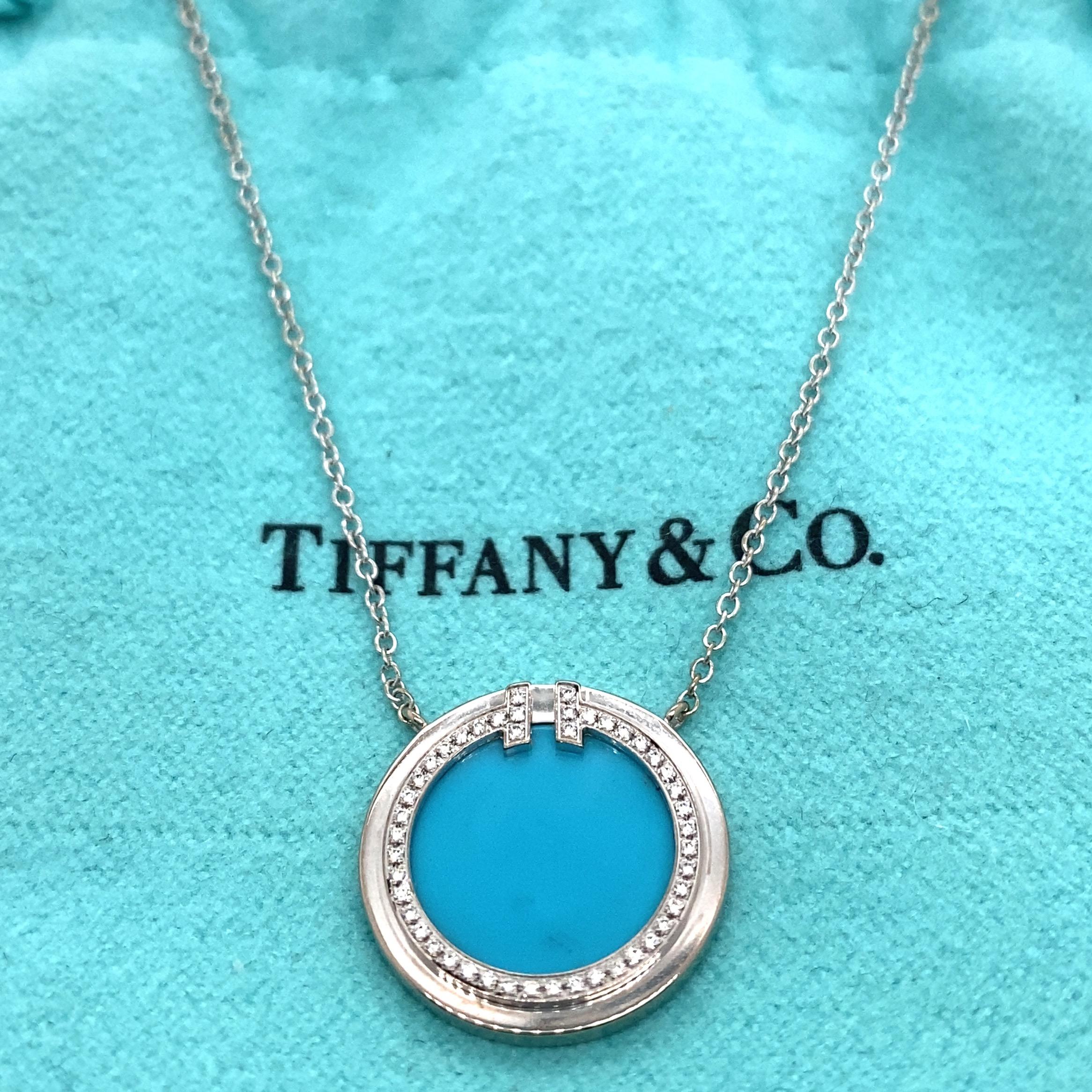 Tiffany & Co. T Diamant-Türkis-kreis-Anhänger-Halskette aus 18kt Weißgold 1