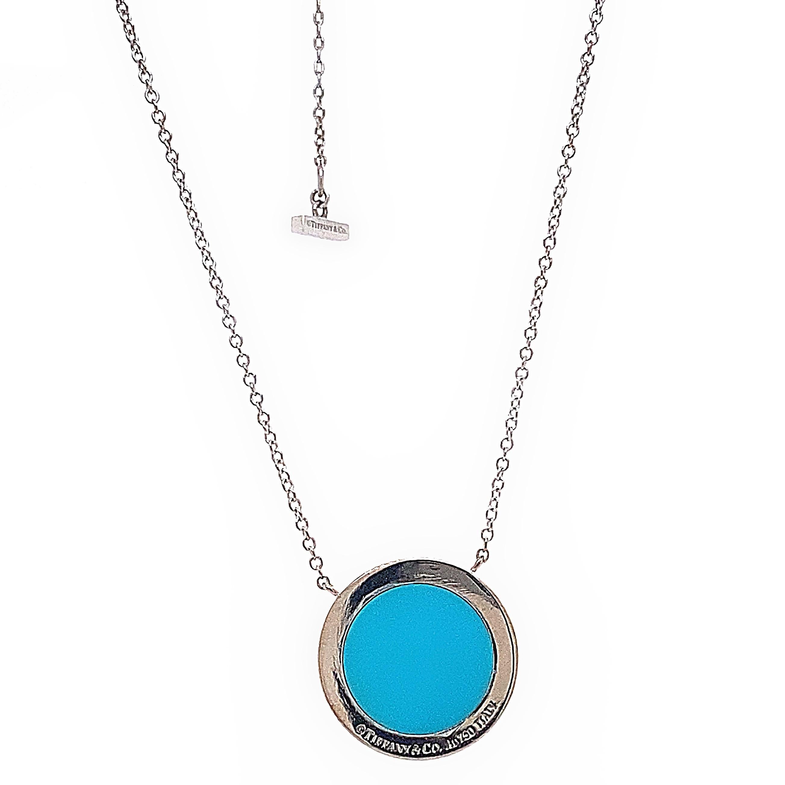 Tiffany & Co. T Diamant-Türkis-kreis-Anhänger-Halskette aus 18kt Weißgold 3