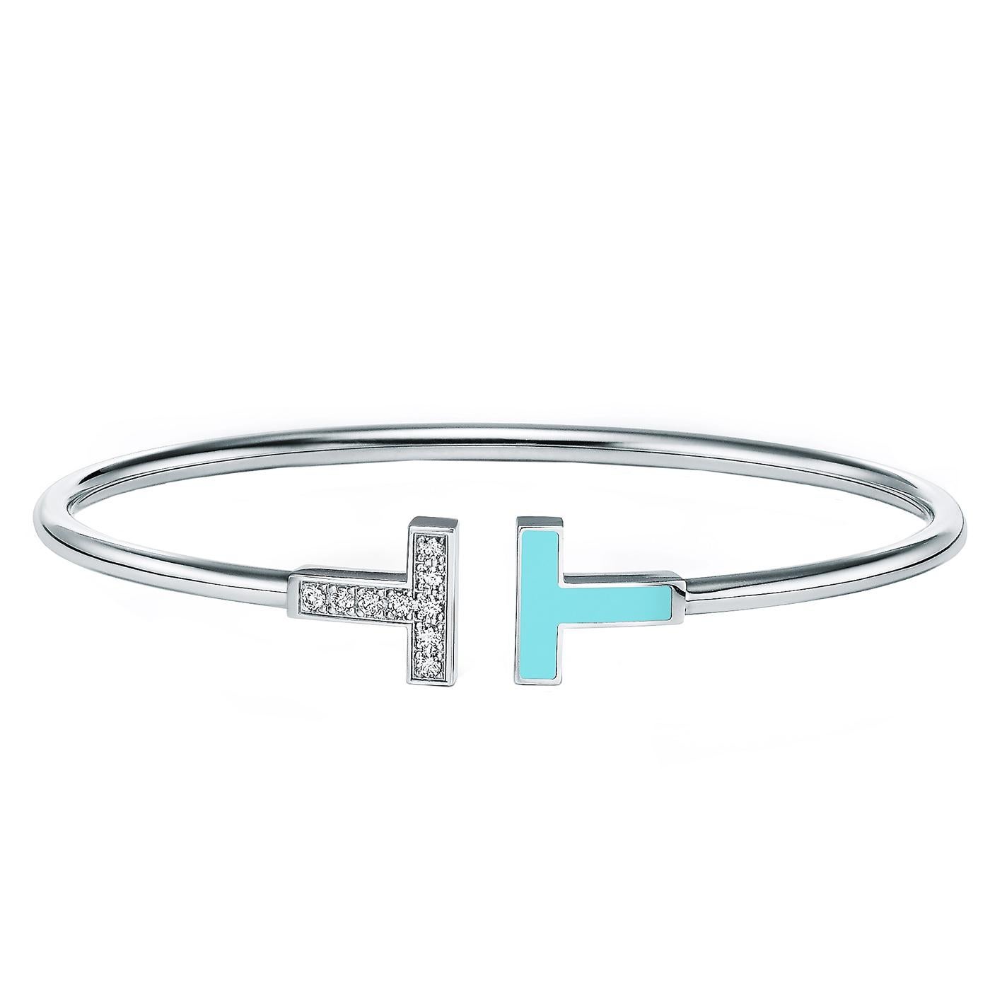This modern bracelet is enhanced with diamonds and turquoise, a favorite stone of Tiffany designers for over a century. The natural formation of the stone creates subtle differences in appearance, ensuring each piece is as unique as its wearer. As