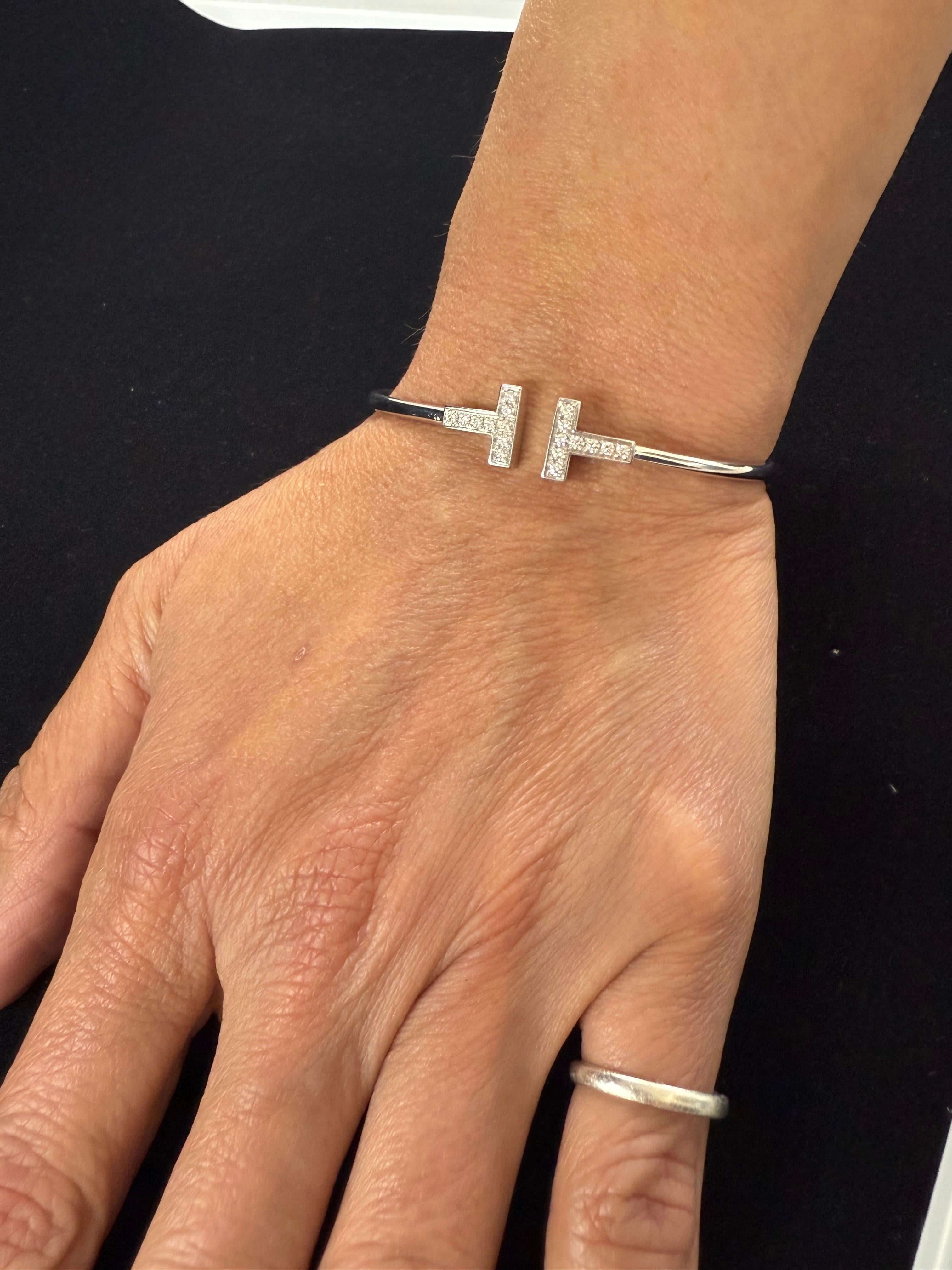 Tiffany & Co T Diamond Wire Bracelet in White Gold For Sale 1