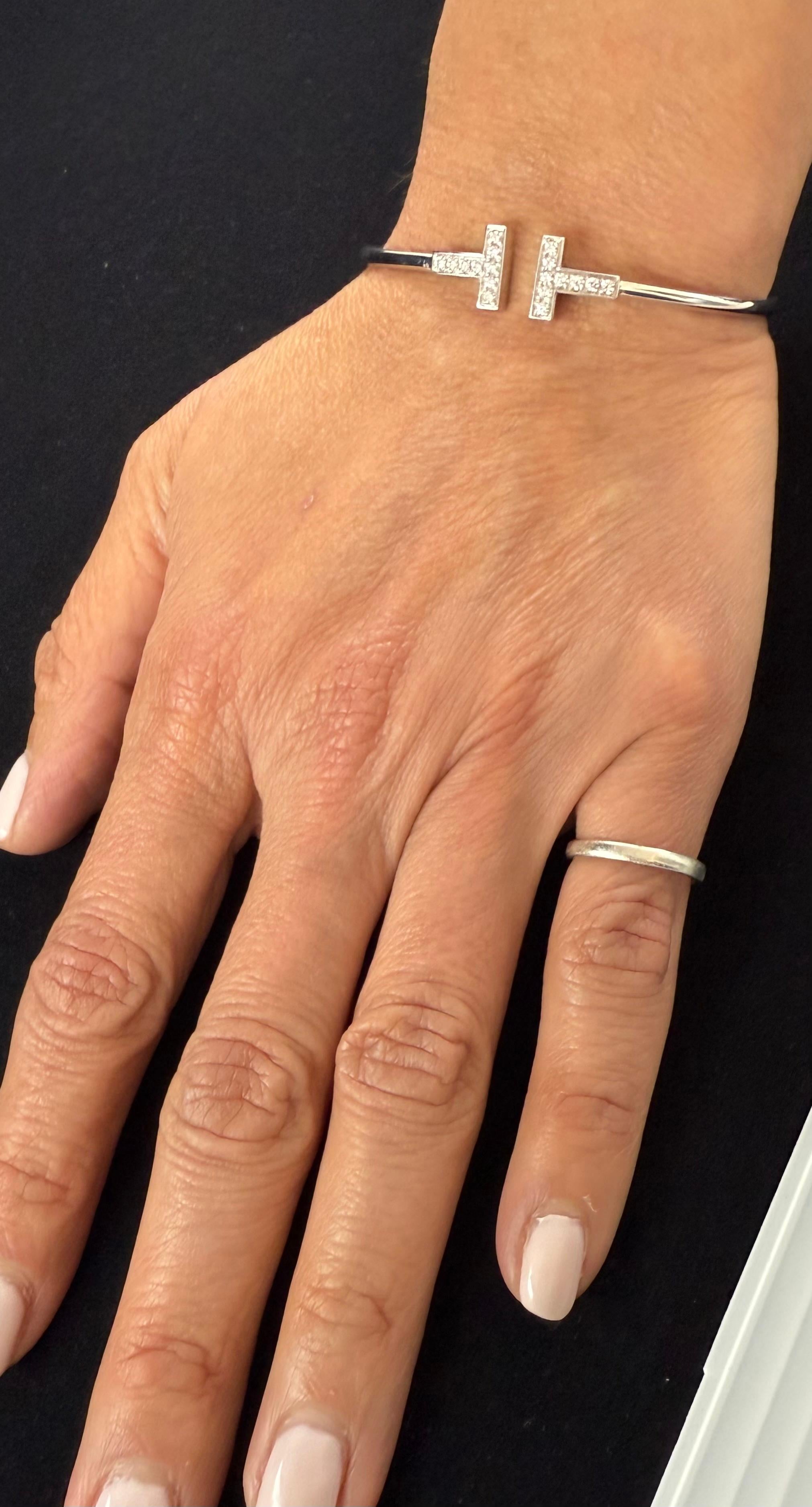 Tiffany & Co T Diamond Wire Bracelet in White Gold For Sale 2