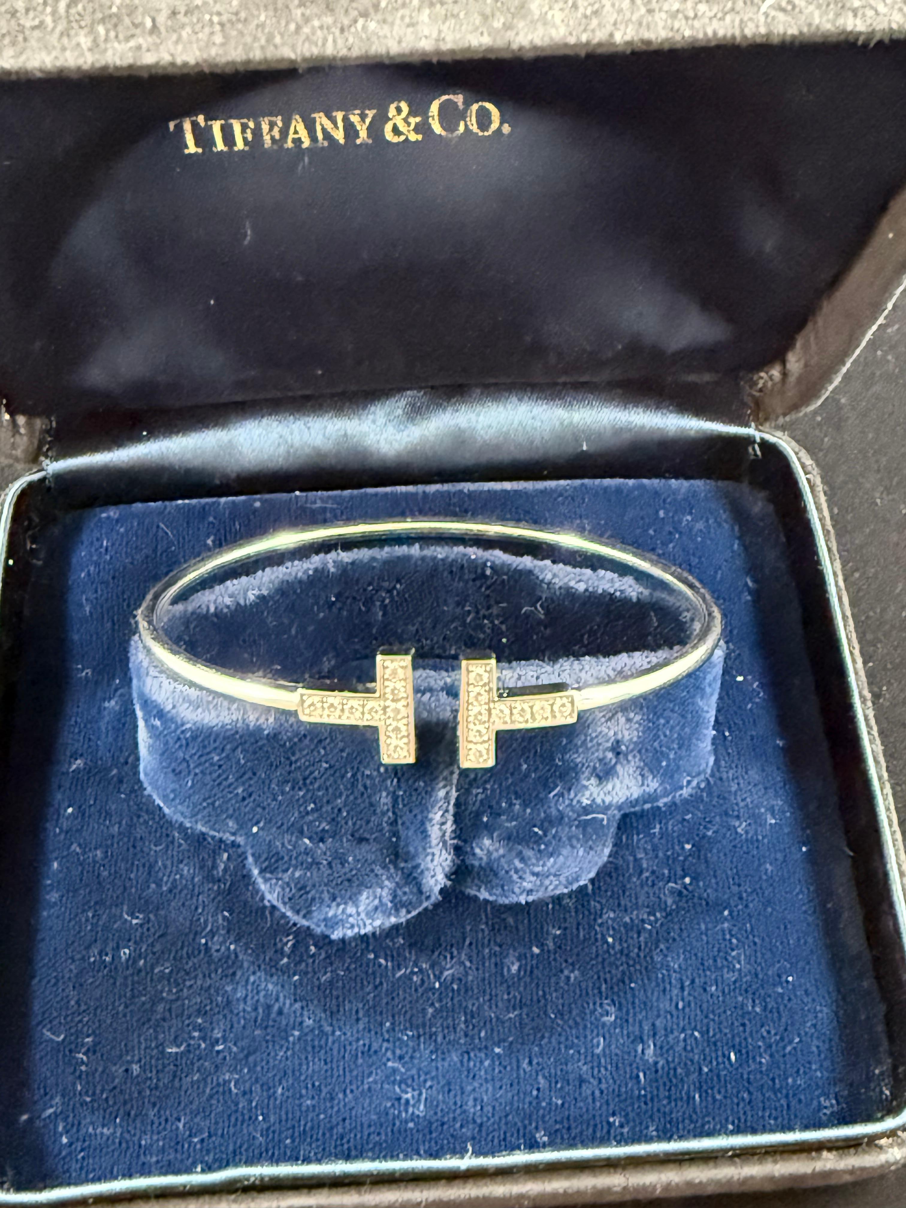 Tiffany & Co T Diamond Wire Bracelet in White Gold For Sale 4