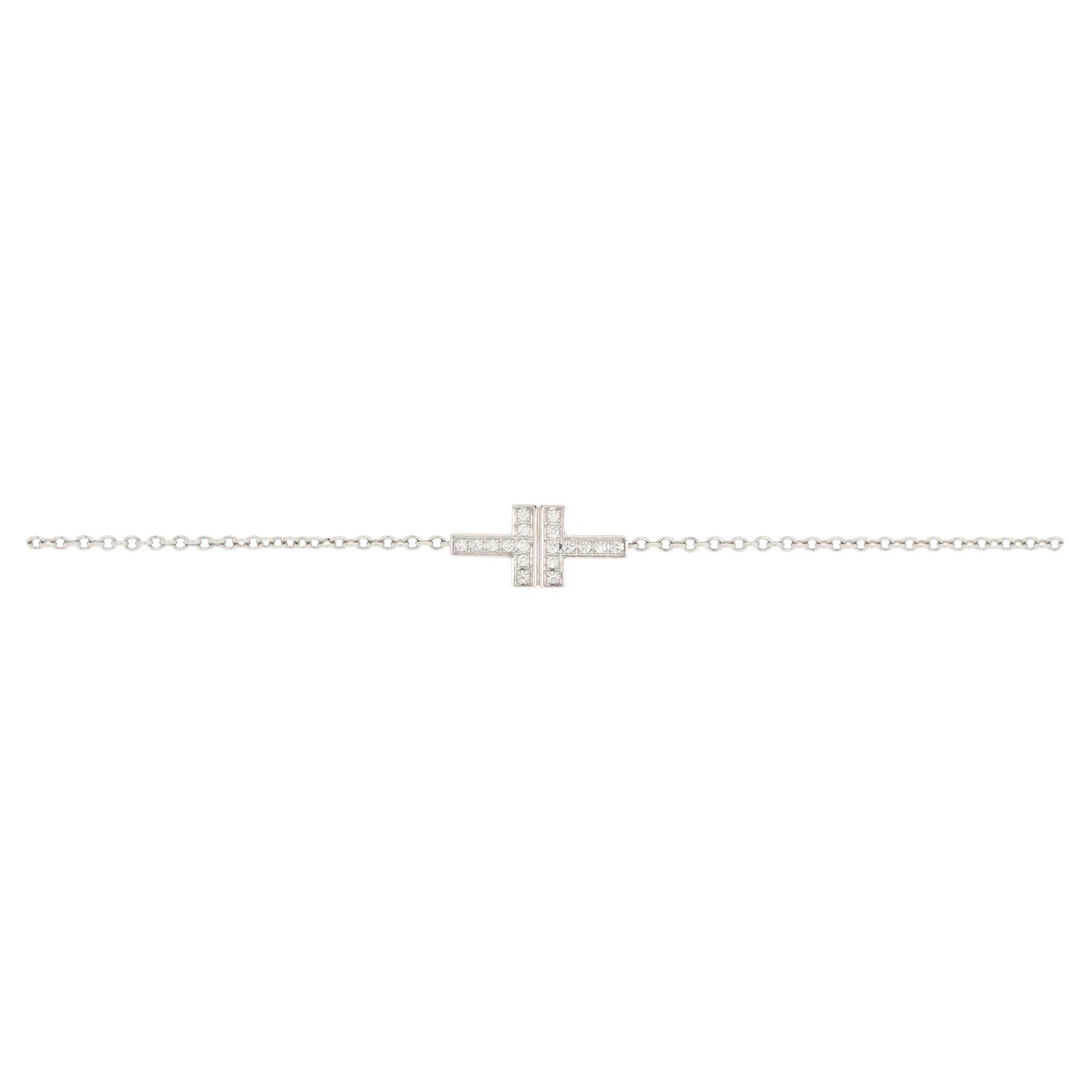 Tiffany & Co. T Double Chain Bracelet 18K White Gold and Diamonds Small For Sale