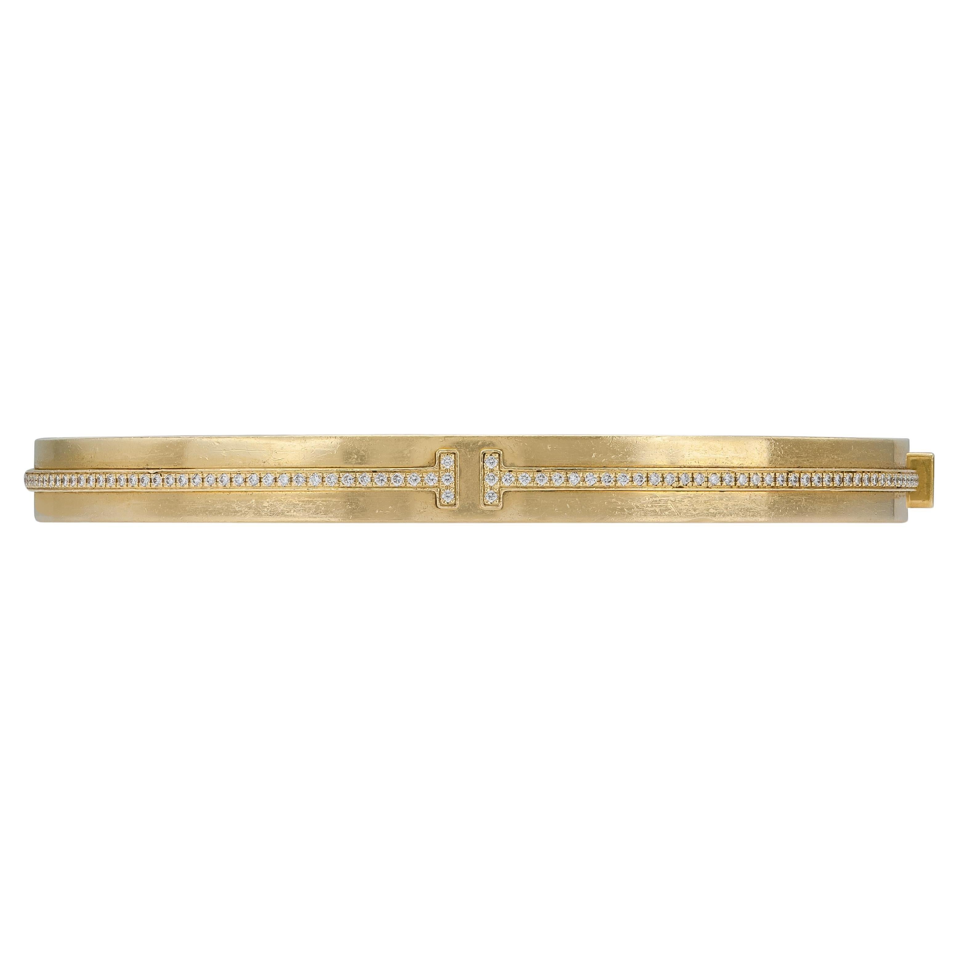 Tiffany & Co. T Hinged Bangle Bracelet with Diamonds