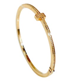 Tiffany & Co  'T' Hinged Bangle In 18k Rose Gold & Diamond