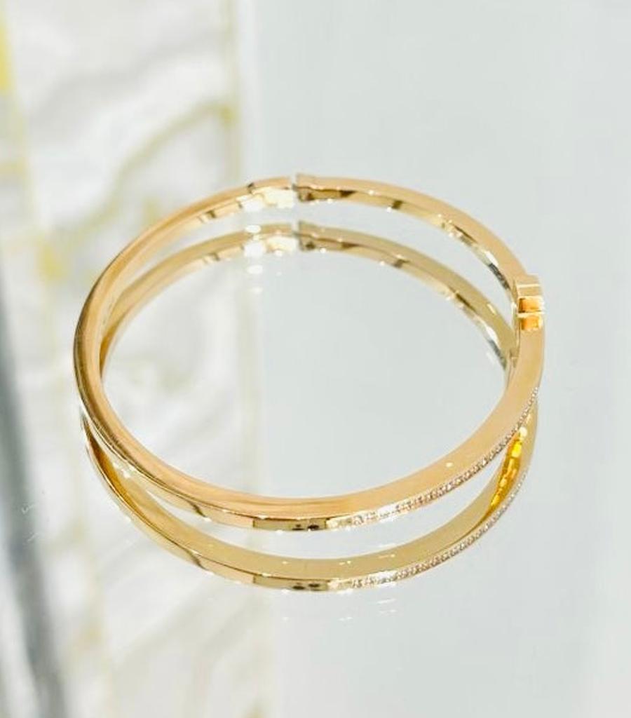 Modern Tiffany & Co  'T' Hinged Bangle In 18k Rose Gold & Diamond