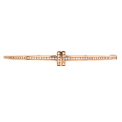 Tiffany & Co. T Hinged Wire Bangle Bracelet 18K Rose Gold and Diamonds