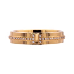 Tiffany & Co. T Narrow 18K Rose Gold 4.5 mm Wide .13 ct Diamond Band Ring Size 7