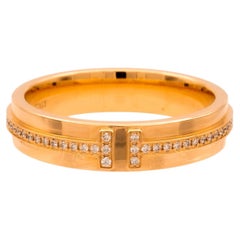 Tiffany & Co. T Narrow 18K Rose Gold 4.5 mm Wide .13 ct Diamond Band Ring Size 7