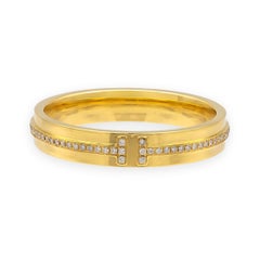 Tiffany & Co. T Narrow 18K Yellow Gold Men's Diamond Band Ring – Size 12