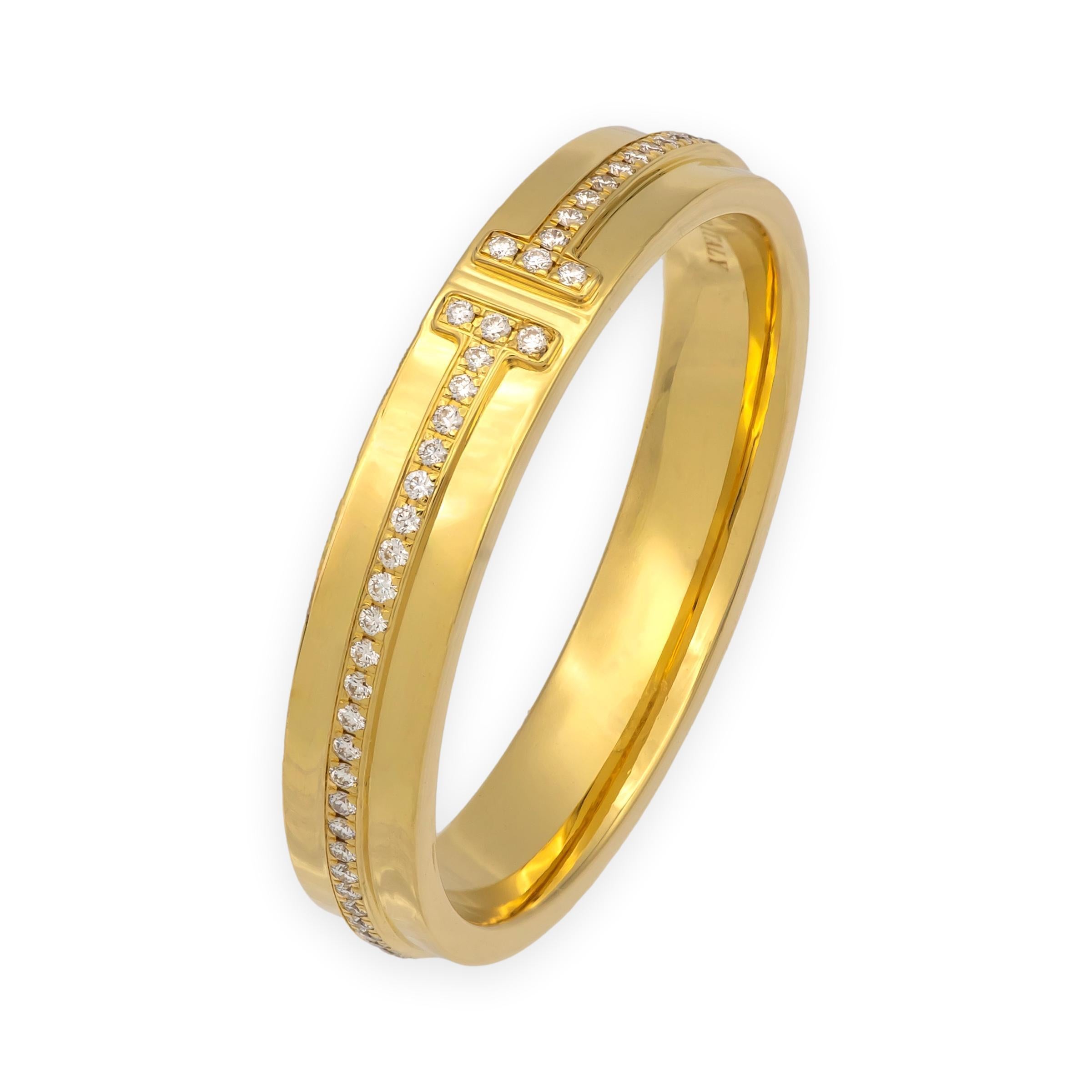 Tiffany 
Co. T Narrow 18K Yellow Gold Men
s Diamond Band Ring – Size 12