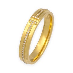 Tiffany
Co. T Narrow 18K Yellow Gold Men
s Diamond Band Ring – Size 12