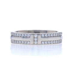 Tiffany & Co. T Narrow Pave Diamond Band -White Gold 18k Rd .45ctw Ring Sz 6 1/2