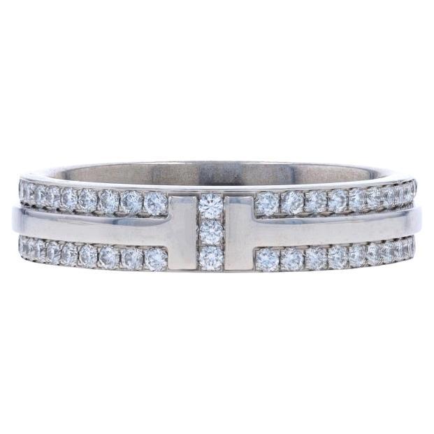 Tiffany & Co. T Estrecha Pave Diamante Banda -Oro Blanco 18k Rd .45ctw Anillo Sz 6 1/2