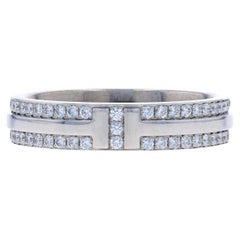 Tiffany & Co. T Estrecha Pave Diamante Banda -Oro Blanco 18k Rd .45ctw Anillo Sz 6 1/2
