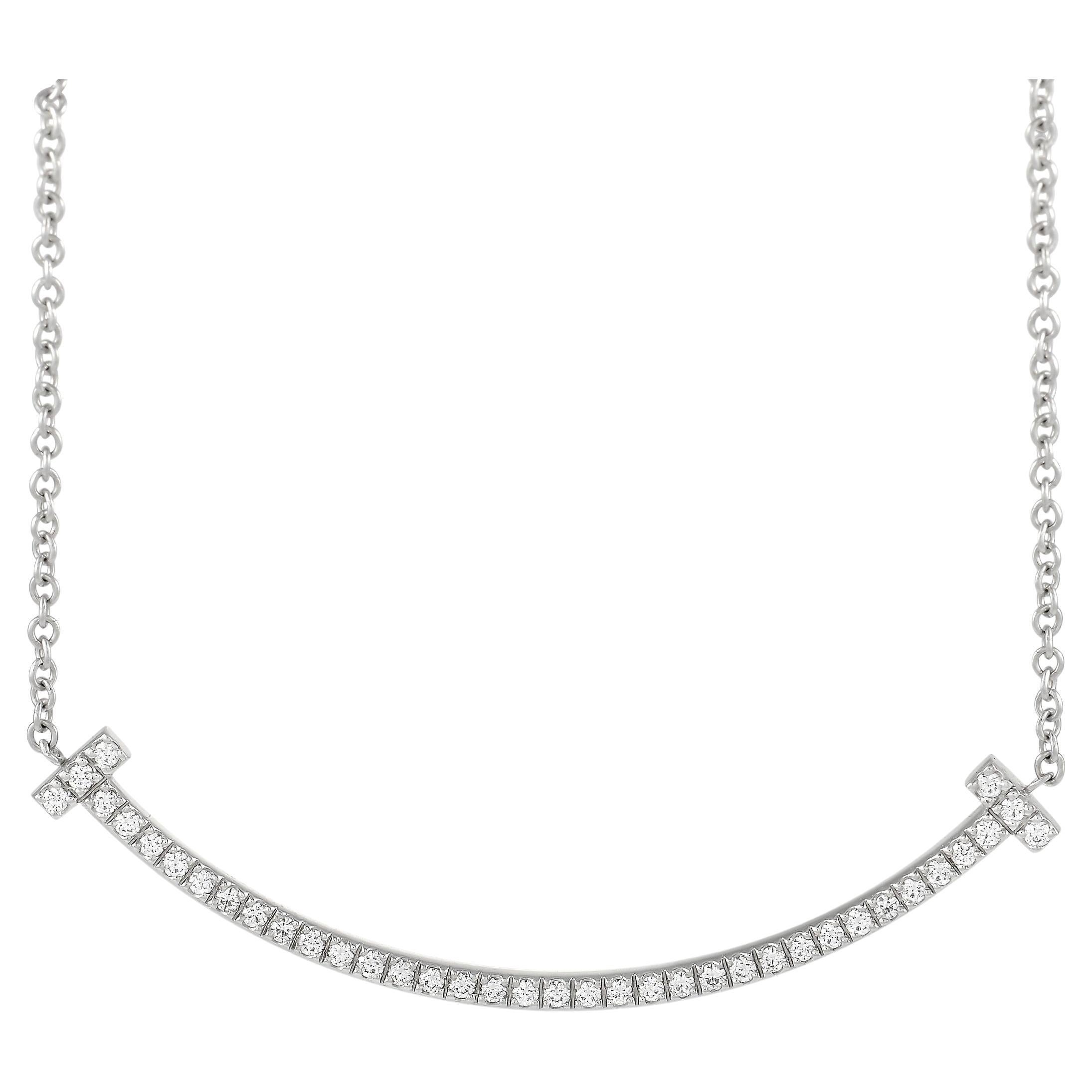 Tiffany & Co T Smile 18K White Gold Diamond Necklace