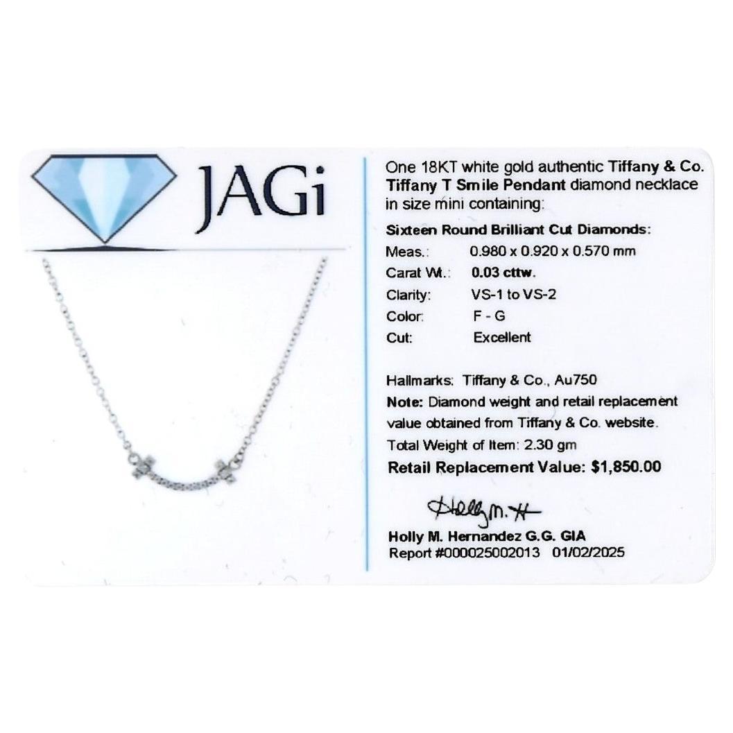 Tiffany & Co. T Smile Collier pendentif mini en or blanc 18 carats en vente 4