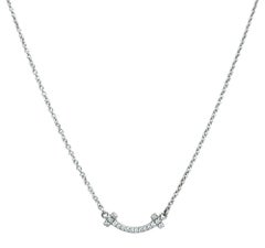 Tiffany & Co. T Smile Diamond Pendant Necklace Mini Size in 18 Karat White Gold