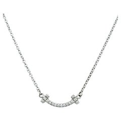 Tiffany & Co. T Smile Diamond Pendant Necklace Mini Size in 18 Karat White Gold