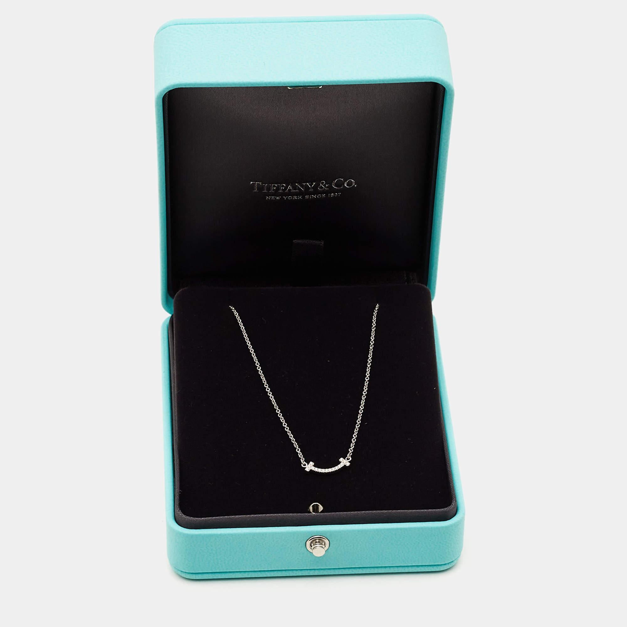 Tiffany & Co. T Smile Diamonds 18k White Gold Necklace 2