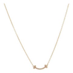Tiffany & Co. T Smile Pendant 18K Rose Gold with Diamonds Mini Necklace