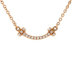Tiffany & Co. T Smile Pendant Necklace 18K Rose Gold with Diamonds Mini