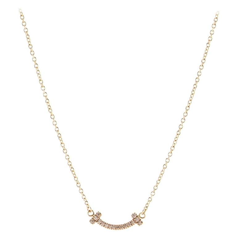 Tiffany & Co. T Smile Pendant Necklace 18K Rose Gold with Diamonds Mini