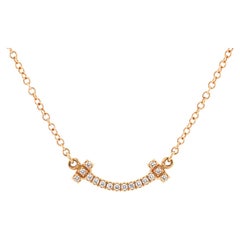 Tiffany & Co. T Smile Pendant Necklace 18k Rose Gold with Diamonds Mini