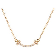 Tiffany & Co. T Smile Pendant Necklace 18k Rose Gold with Diamonds Mini