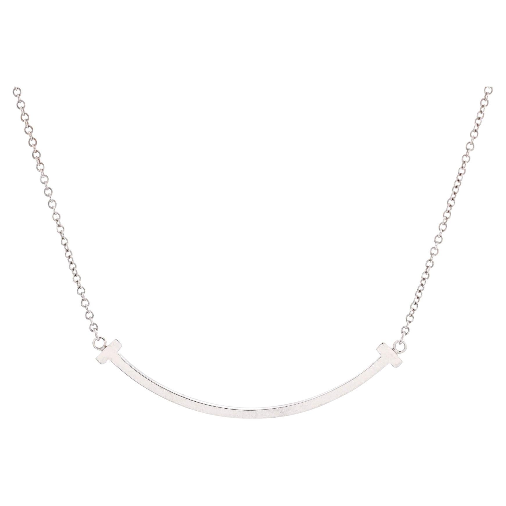 Tiffany & Co. T Smile Pendant Necklace 18k White Gold Small