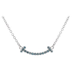 Tiffany & Co. T Smile Pendant Necklace 18K White Gold with Blue Topaz Mini