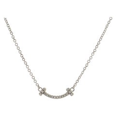 Tiffany & Co. T Smile Pendant Necklace 18K White Gold with Diamonds Mini