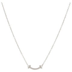 Tiffany & Co. T Smile Pendant Necklace 18K White Gold with Diamonds Mini