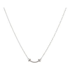 Tiffany & Co. T Smile Pendant Necklace 18K White Gold with Diamonds Mini