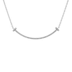 Tiffany & Co. T Smile Pendant Necklace 18K White Gold with Diamonds Small