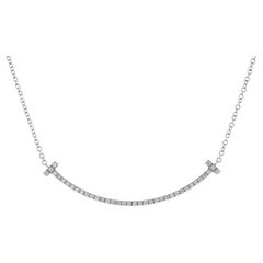 Tiffany & Co. T Smile Pendant Necklace 18K White Gold with Diamonds Small