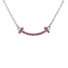 Tiffany & Co. T Smile Pendant Necklace 18K White Gold with Pink Sapphires Mini