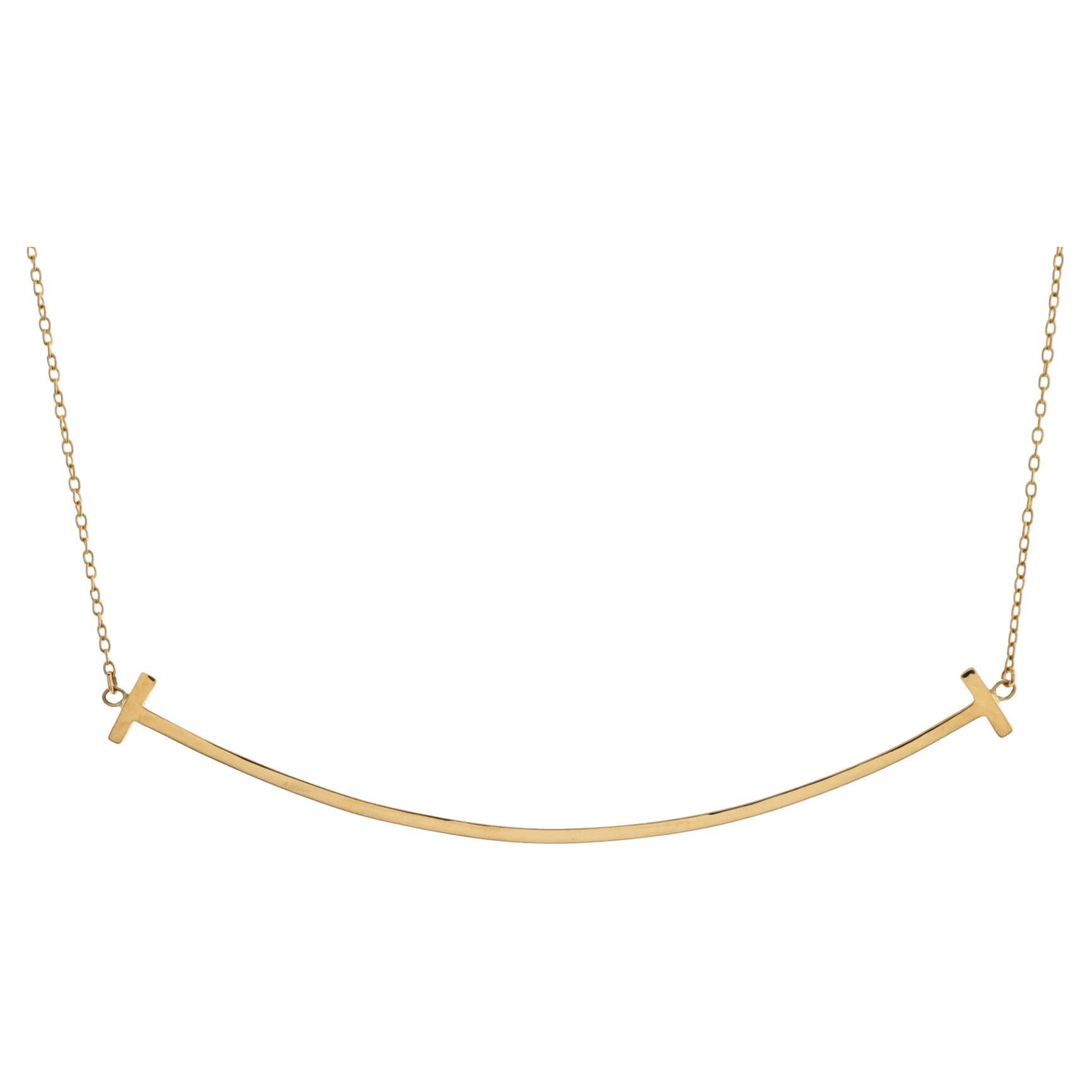 Tiffany & Co. T Smile Pendant Necklace 18K Yellow Gold Large