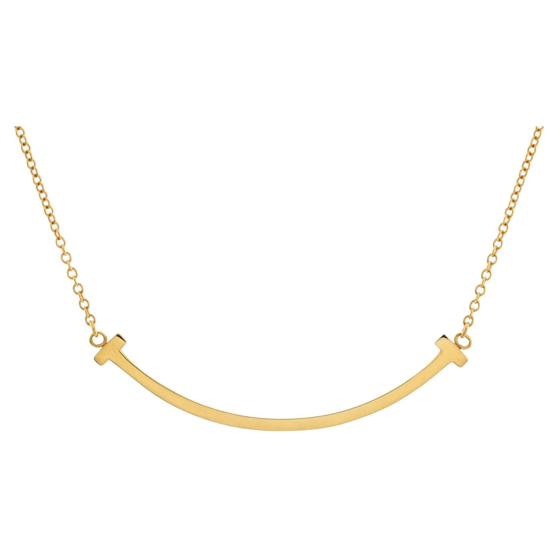Tiffany & Co. T Smile Pendant Necklace 18K Yellow Gold Small For Sale