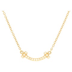 Tiffany & Co. T Smile Pendant Necklace 18K Yellow Gold with Diamonds Mini