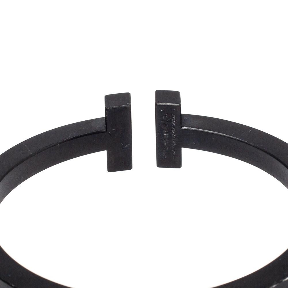 Tiffany & Co. T Quadratisches schwarzes Tone-Armband aus Edelstahl 1