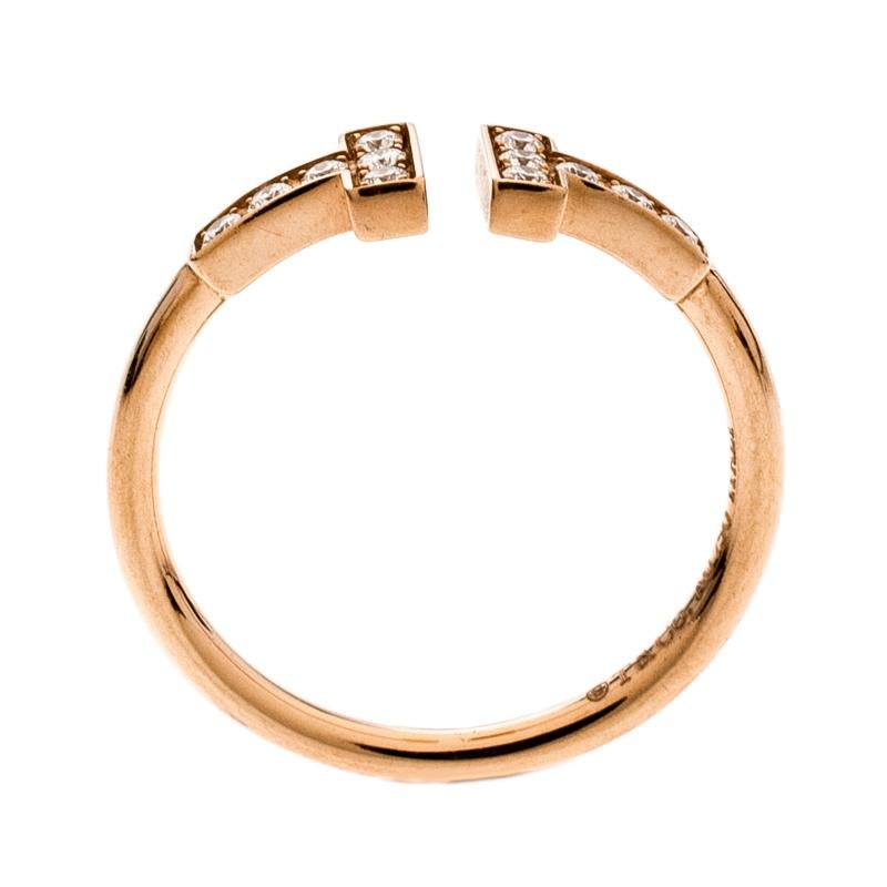 Contemporary Tiffany & Co. T Square Diamond 18K Rose Gold Open Ring Size 52.5