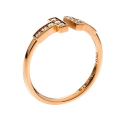 Tiffany & Co. T Square Diamond 18K Rose Gold Open Ring Size 52.5