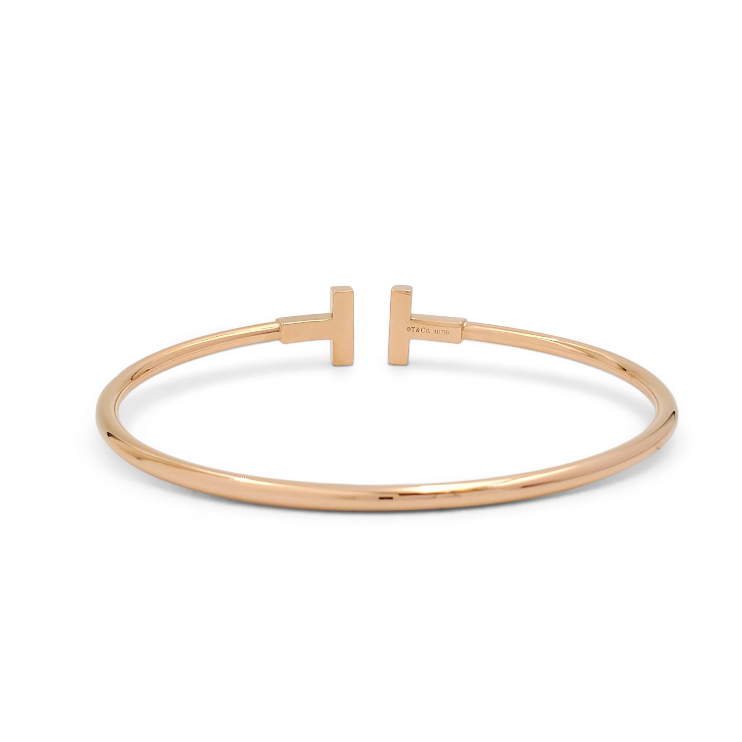 Round Cut Tiffany & Co. 'T Square' Rose Gold and Diamond Bracelet